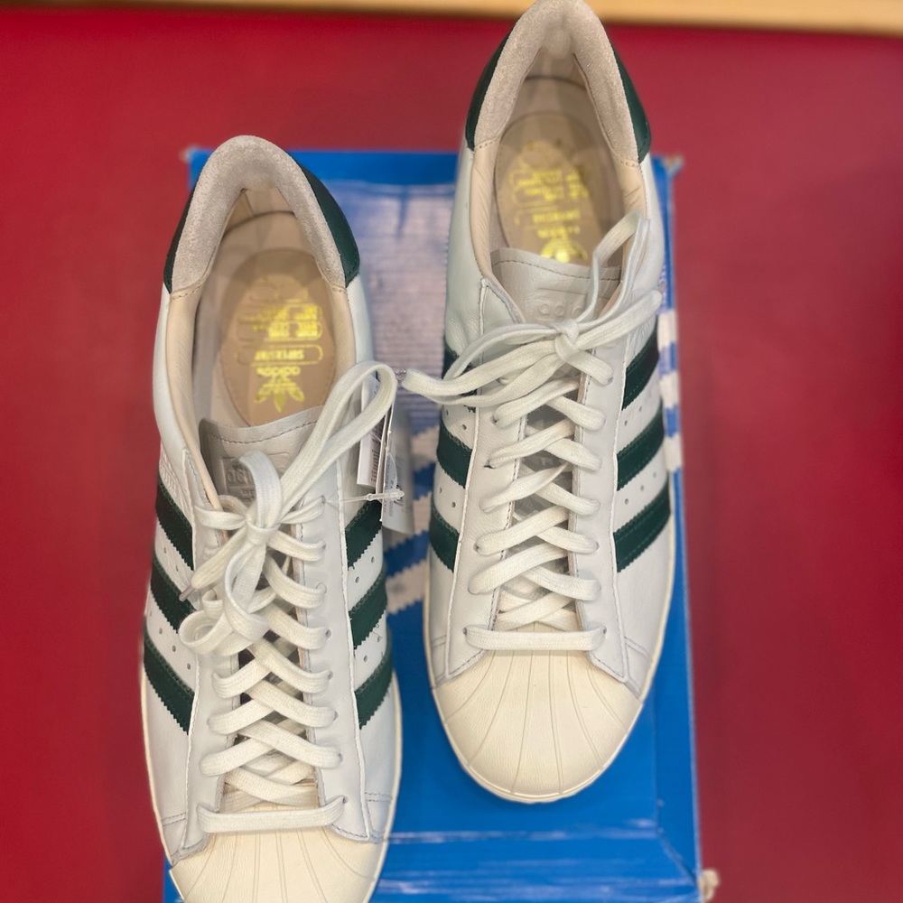 Adidas Superstar 80s Recon US 12, Crystal White/Collegiate Green. Leather NIB - Picture 7 of 7